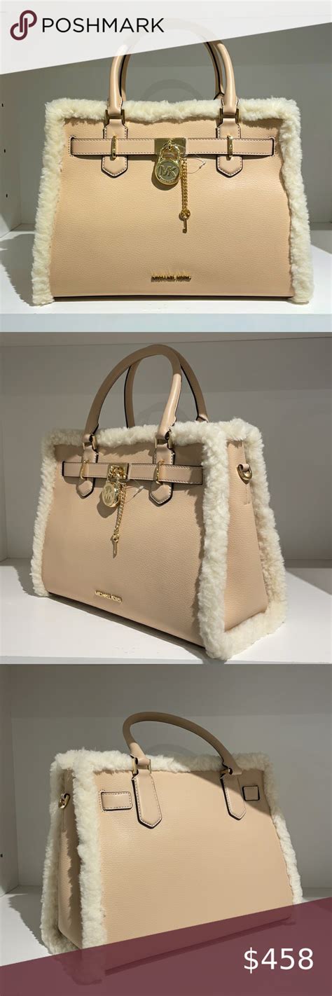 michael kors hamilton leather shearling fur trim bag|Hamilton Small Leather Satchel .